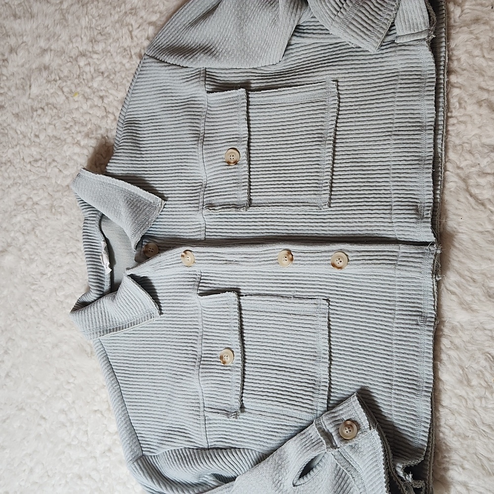 Blue Pepper  Reverse Stitch Crop Jacket Sz M  Blue - Picture 5 of 11